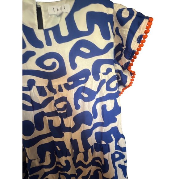 THML Womens Blue & White Abstract Print Dress With Orange Trim Size M - Picture 3 of 5
